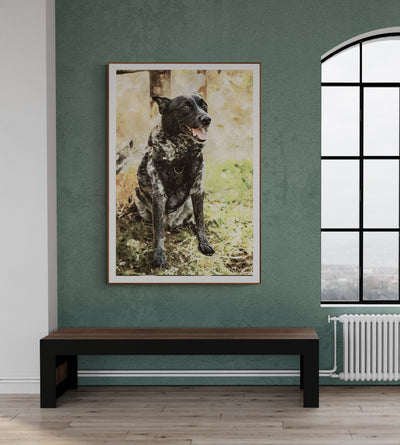 Dog watercolor portrait by photo on canvas