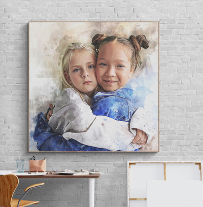 Custom Watercolor Portrait from Photo | Perfect Gift for Sisters and Twins