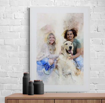 Custom Couples Portrait with Pet | Personalized Family Painting