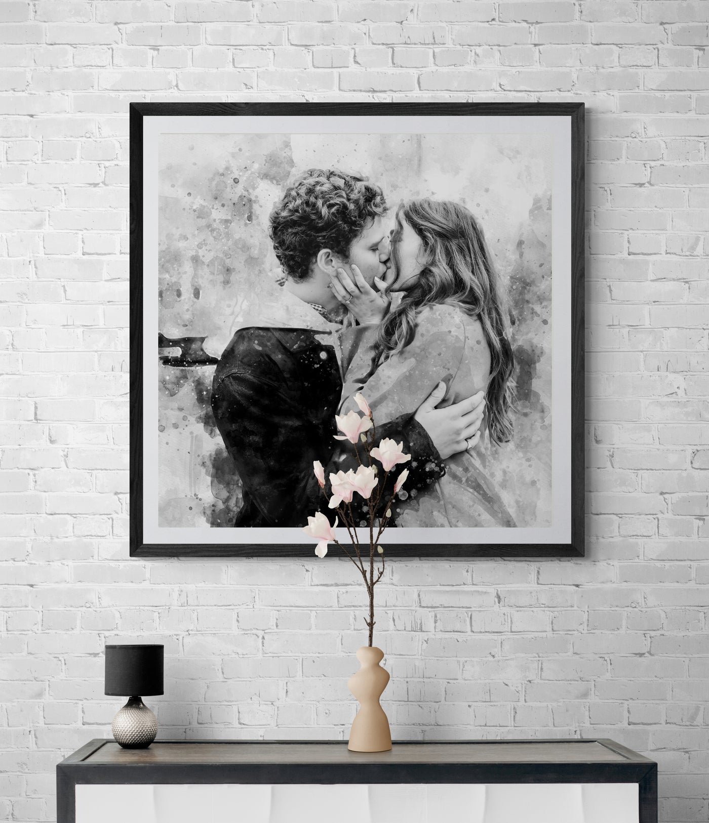Engagement Photo Painting Black and White Wall Art