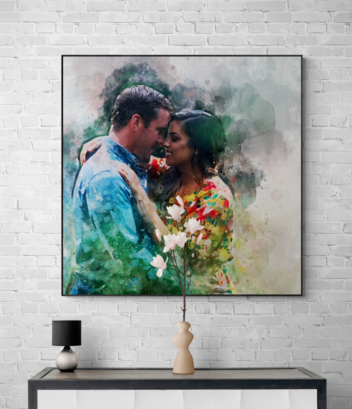 Engagement memory  portrait watercolor wall art print