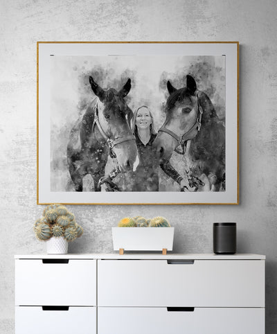 Horse riding portrait watercolor
