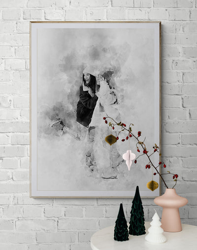 Besties Portrait Black and white Watercolor print