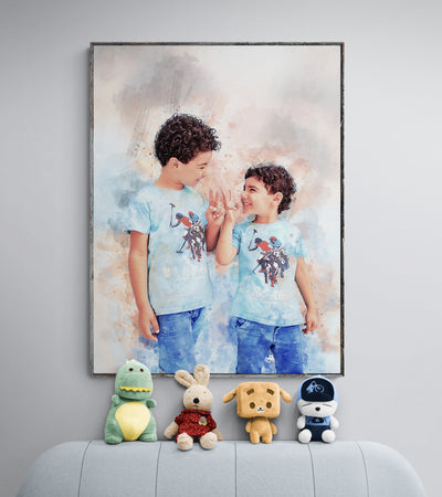 Personalized Brother Birthday Gift - Custom Watercolor Portrait Canvas