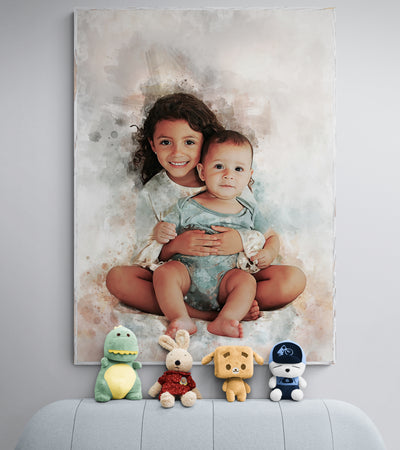 Personalized Brother Sister Gift | Custom Kids Portrait Canvas