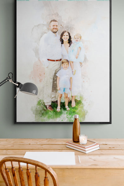 Personalized Couple Portrait Canvas Print | 1st Anniversary & Christmas Gift | Husband, Wife | Watercolor Art