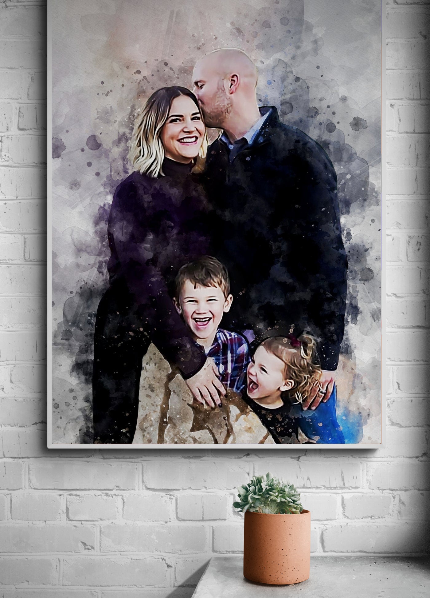 Personalized Family Portrait Painting | Birthday Gift for Parents | Canvas Drawing from Photo | Watercolor Photo Gift for Family from Kids