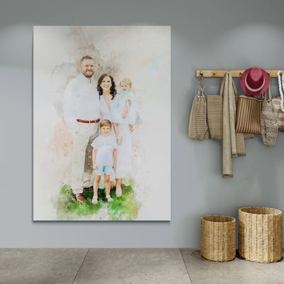 Personalized Couple Portrait Canvas Print | 1st Anniversary & Christmas Gift | Husband, Wife | Watercolor Art