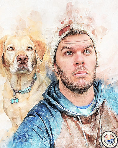 Custom Watercolor Portrait with Pet | Personalized Dog Memorial Gift