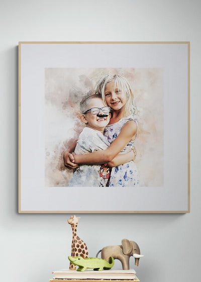 Personalized Brother Sister Birthday Gift - Custom Kids Portrait on Canvas