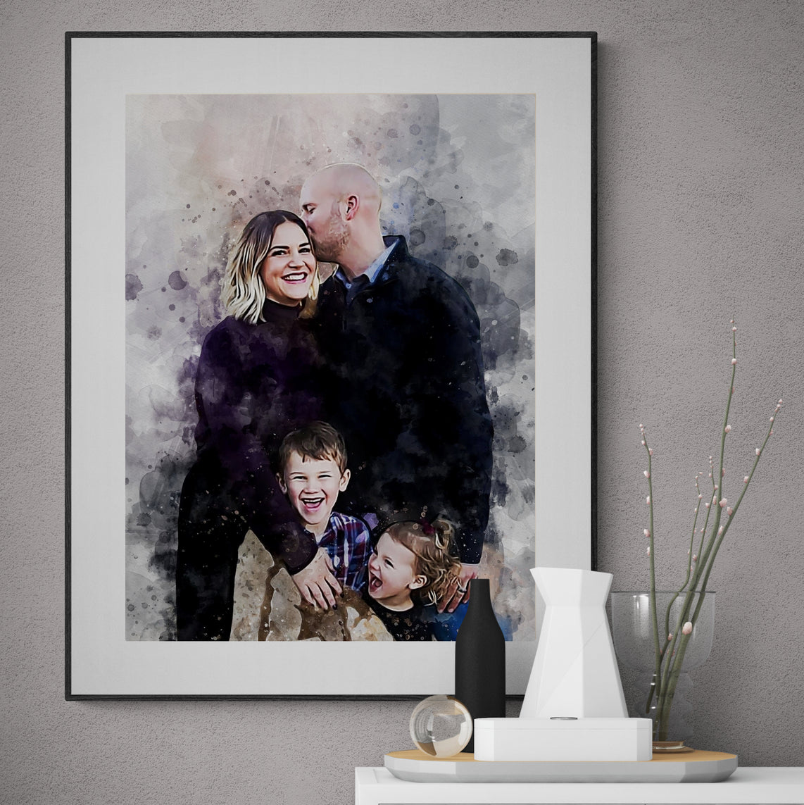 Personalized Family Portrait Painting | Birthday Gift for Parents | Canvas Drawing from Photo | Watercolor Photo Gift for Family from Kids