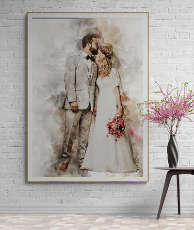 Personalized Wedding Watercolor Portrait - Anniversary or Birthday Gift for Wife
