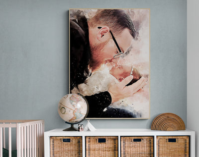 Father with baby  watercolor art print