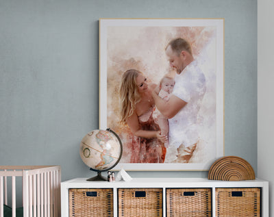 Custom Couple with Kids Portrait Painting | Personalized Nursery Decor