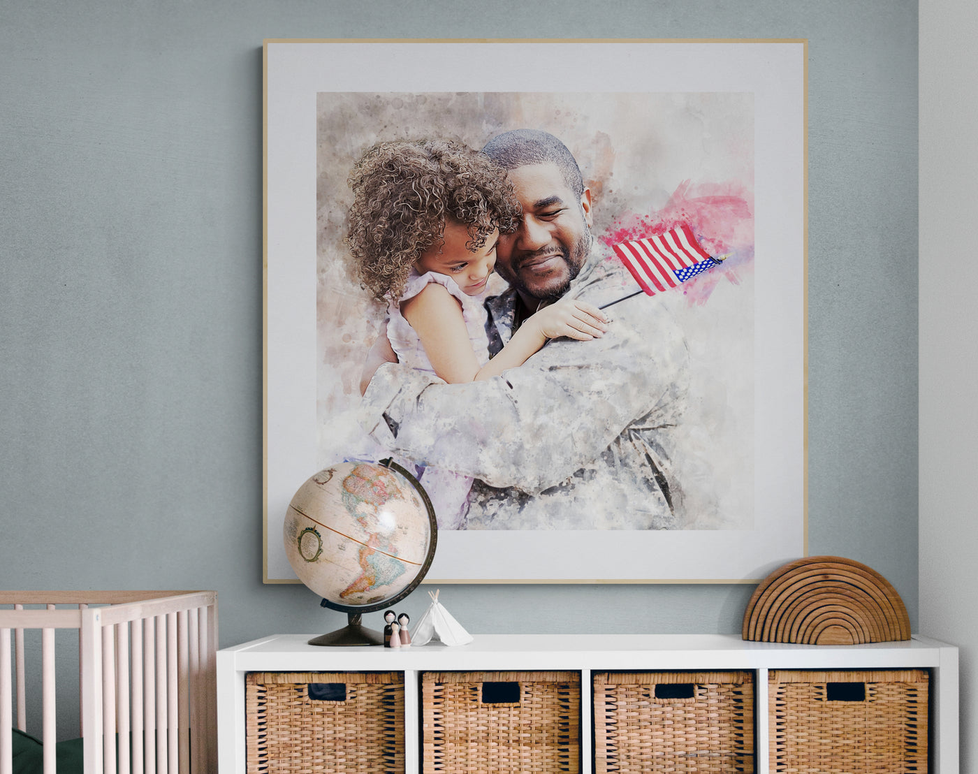 Dad and Daughter Portrait - Watercolor Portrait Art | Family Photo Gift for Kids | Father's Day Gift | Canvas Wall Art