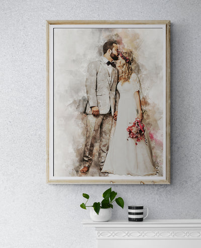 Personalized Wedding Watercolor Portrait - Anniversary or Birthday Gift for Wife
