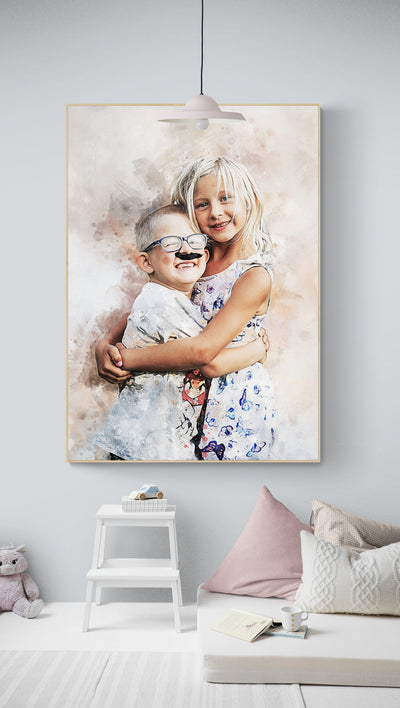 Personalized Brother Sister Birthday Gift - Custom Kids Portrait on Canvas