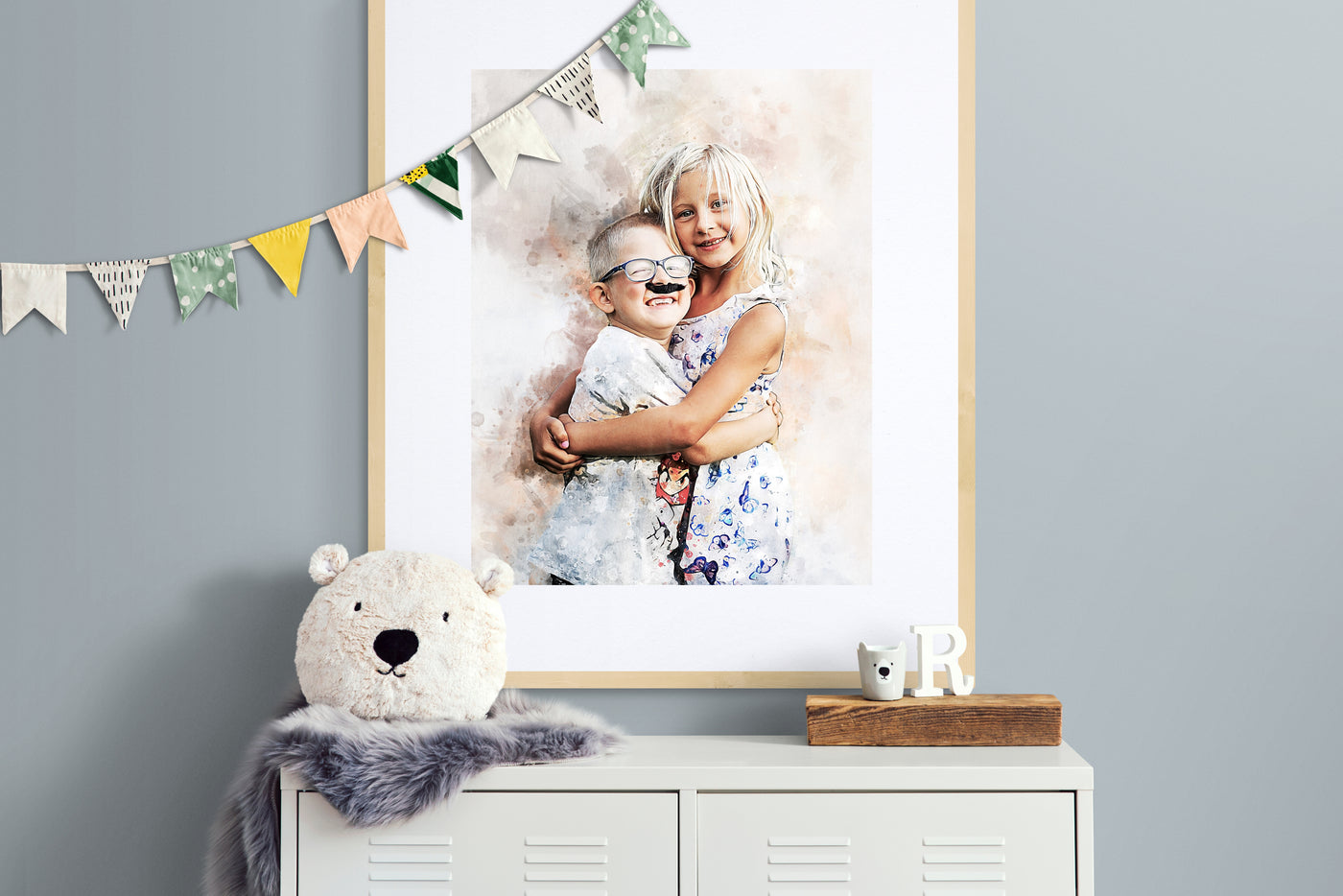 Personalized Brother Sister Birthday Gift - Custom Kids Portrait on Canvas