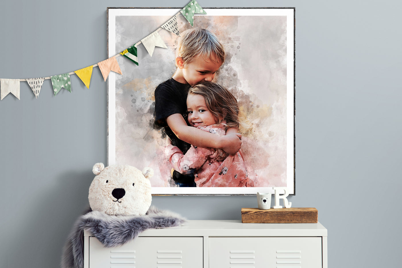 Personalized Brother Sister Gift | Custom Kids Portrait Canvas