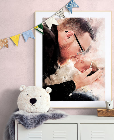 Father with baby  watercolor art print