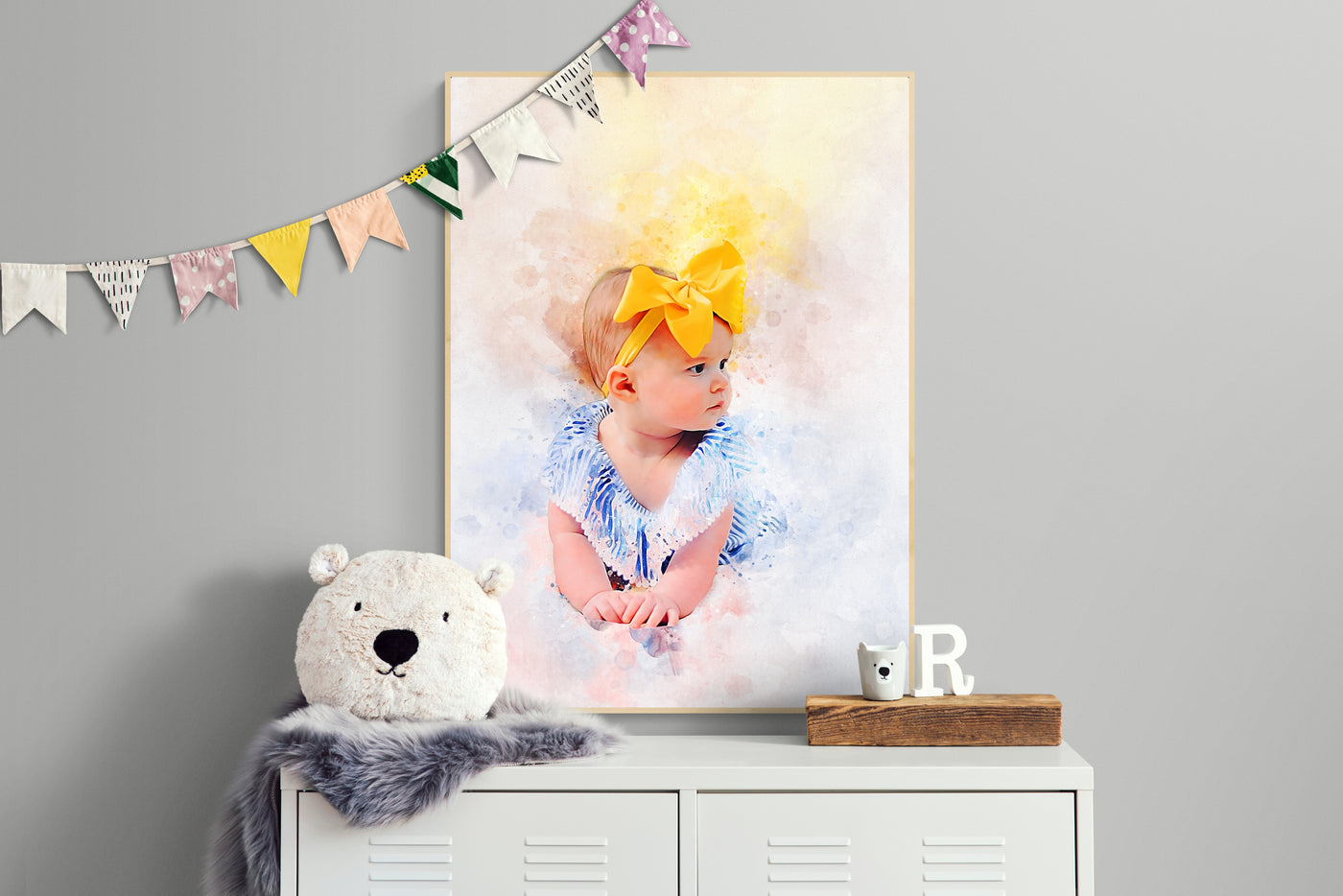 Personalized Baby Portrait | Watercolor Painting | First Birthday Gift