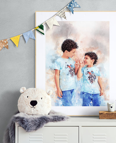 Personalized Brother Birthday Gift - Custom Watercolor Portrait Canvas