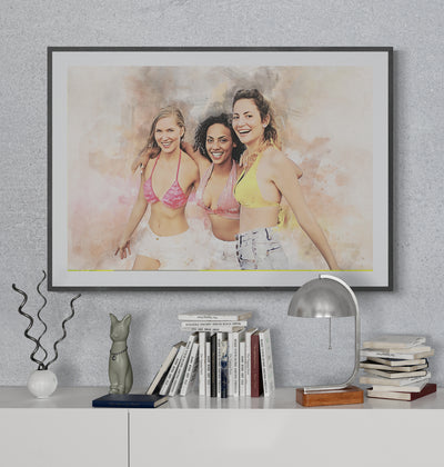 Best Friends Watercolor Portrait Painting | Personalized Group Wall Art Gift
