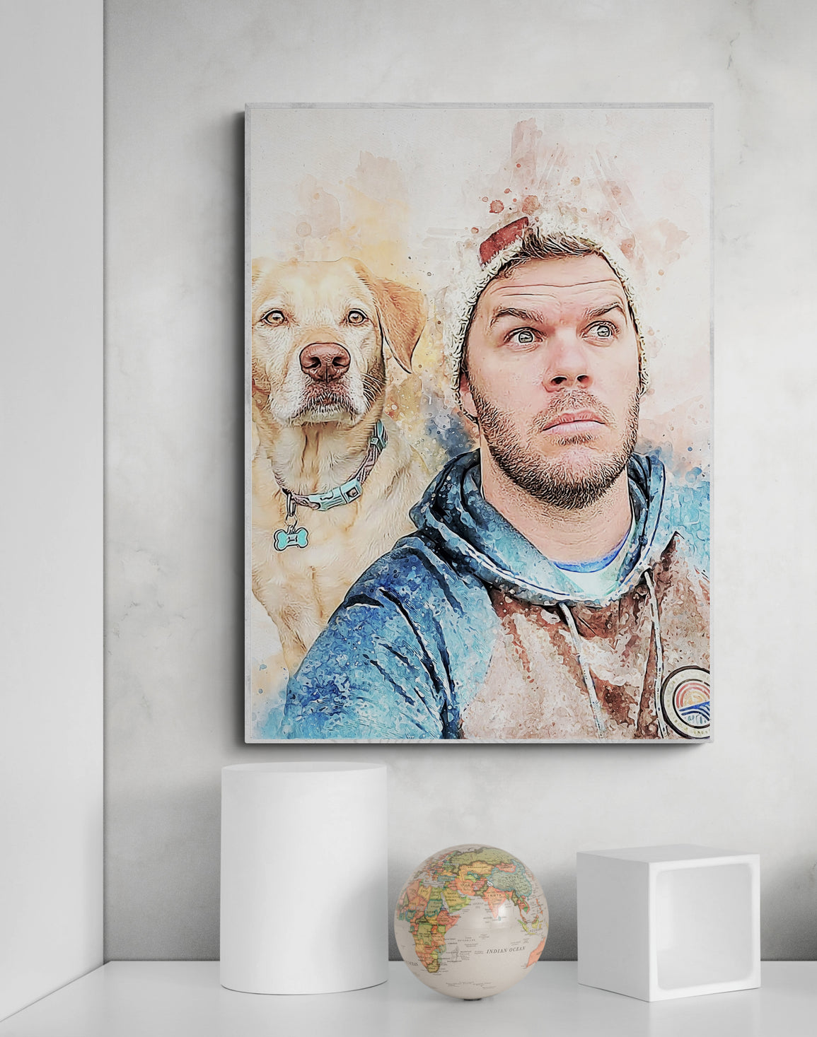 Custom Watercolor Portrait with Pet | Personalized Dog Memorial Gift