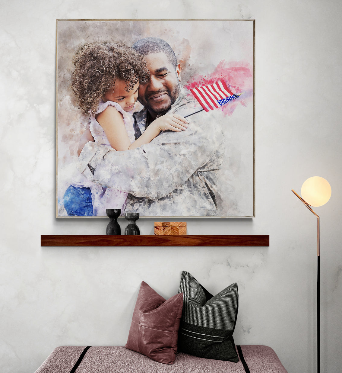 Dad and Daughter Portrait - Watercolor Portrait Art | Family Photo Gift for Kids | Father's Day Gift | Canvas Wall Art
