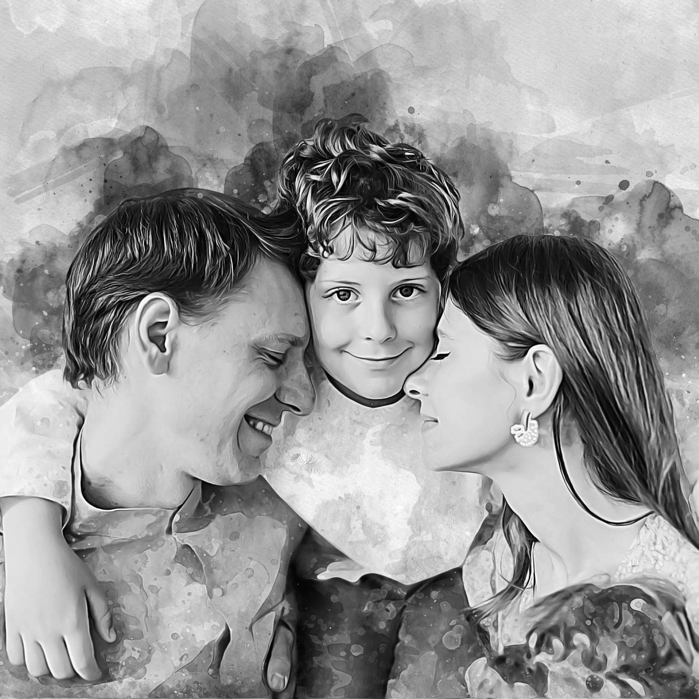 Family with kids portrait art print