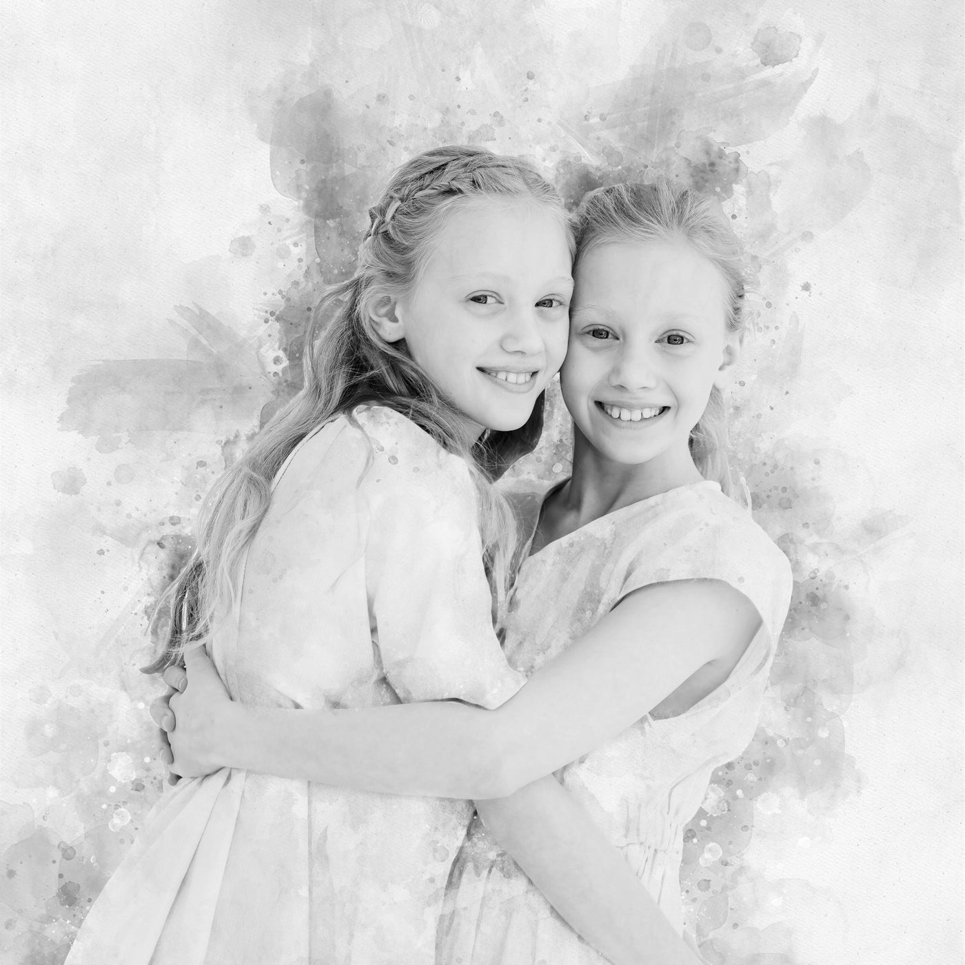 Twins sisters portrait art print