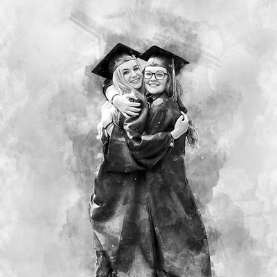 Best friends graduation Black and white portrait