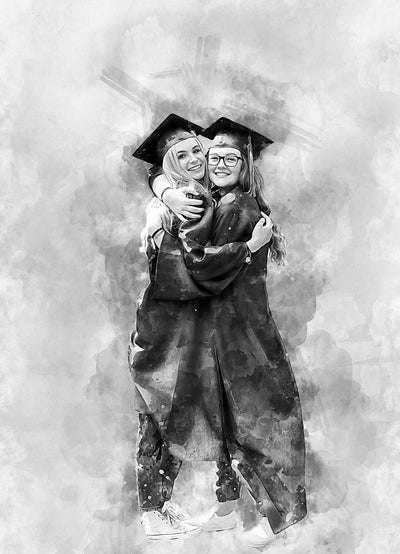 Best friends graduation Black and white portrait