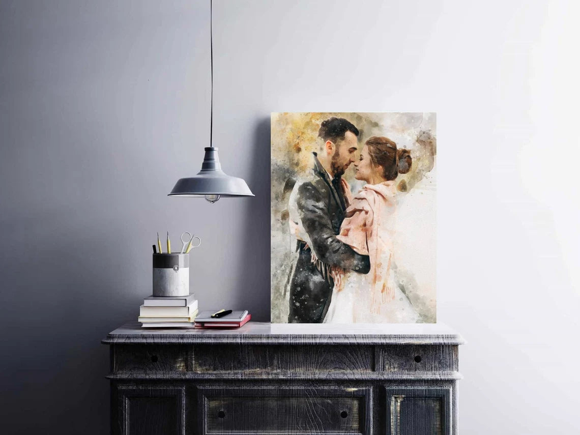 Romantic Couple Portrait Art Custom | Wedding and Anniversary Gift