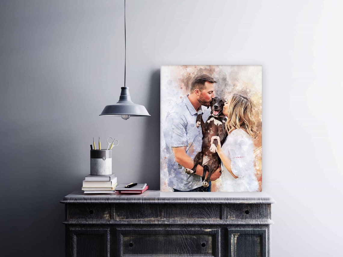 Personalized Family Portrait with Pet | Custom Painting for Couples | Christmas Gift