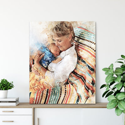 Personalized Grandma with Grandchild Portrait Canvas | 1st Anniversary Gift or Birthday Gift