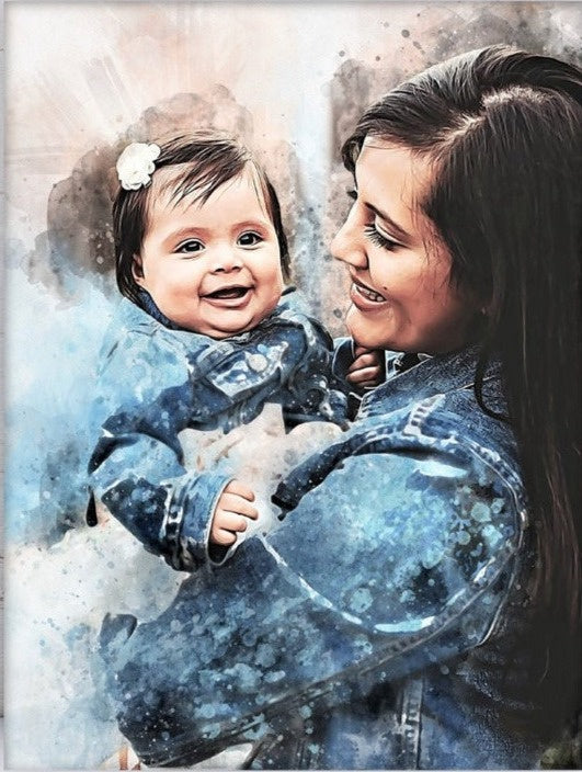 Personalized Baby Portrait | Watercolor Painting | First Birthday Gift