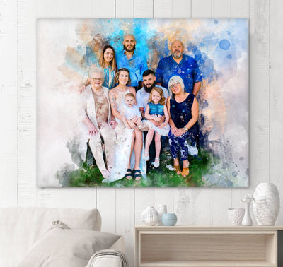 Family portrait painting, Birthday gift for parents, Portrait drawing, Portrait from photo, Watercolor photo, Gift for Family from kids