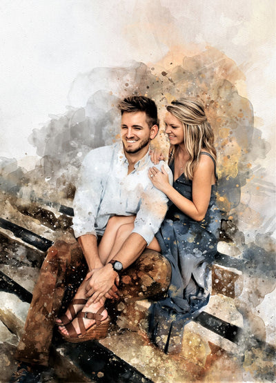 Custom Watercolor Couple Portrait from Photo | Personalized Honeymoon Gift