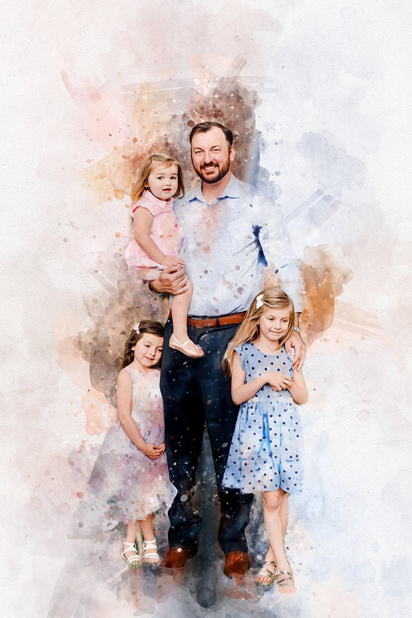 Dad and Daughter Portrait | Watercolor Art Photo Gift for Family | Father's Day Canvas Wall Art