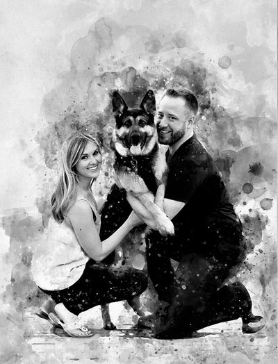 Dog portrait with owner black and white  art print