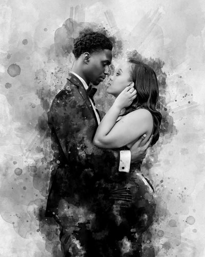 Engagement Photo Painting Black and White Wall Art