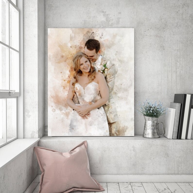 Custom Couple Anniversary Gift | Personalized Portrait from Photo | Canvas Art