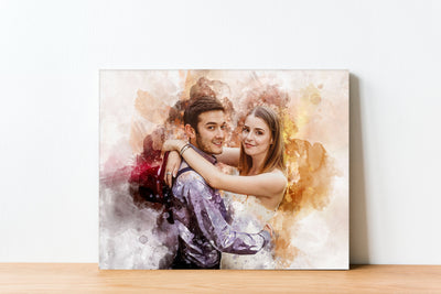 Birthday gift for boyfriend for girlfriend Anniversary gift Present Portrait from photo on Canvas Watercolor painting custom Personalized