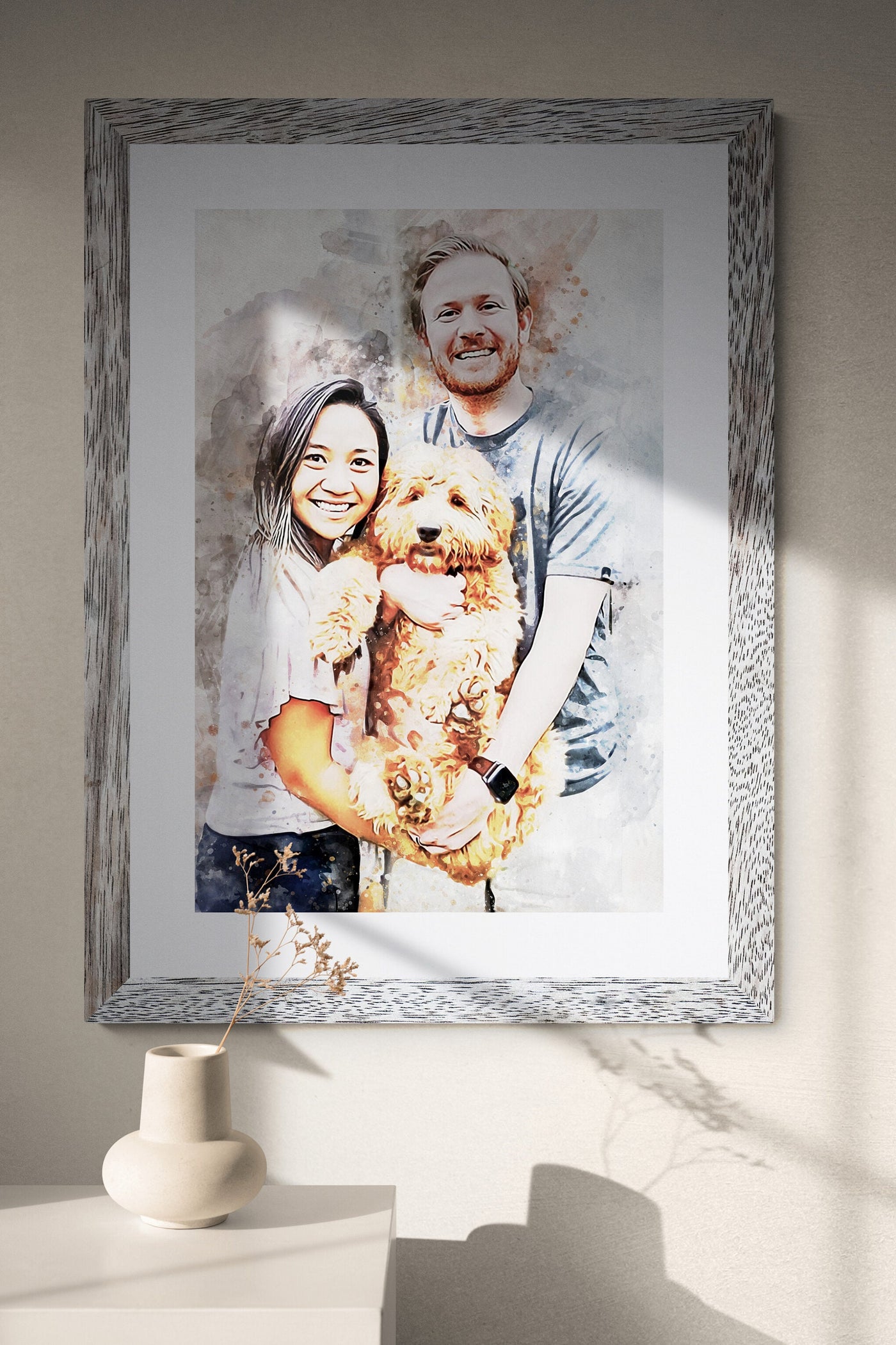 Personalized family dog print Watercolor family painting from photo Birthday gift for dad Fathers day gift from kids from wife Canvas family