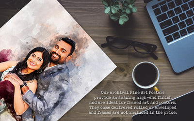 Engagement photo frame Couple portrait watercolor photo Canvas art Anniversary photo gift Custom portrait from photo Gift for boyfriend