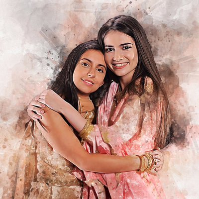 Twins sisters watercolor picture custom