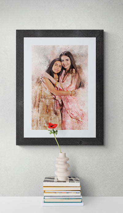 Twins sisters watercolor picture custom