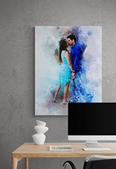 Engagement photo on canvas wall art watercolor portrait from photo gifts for couple anniversary gift for anniversary for husband Christmas