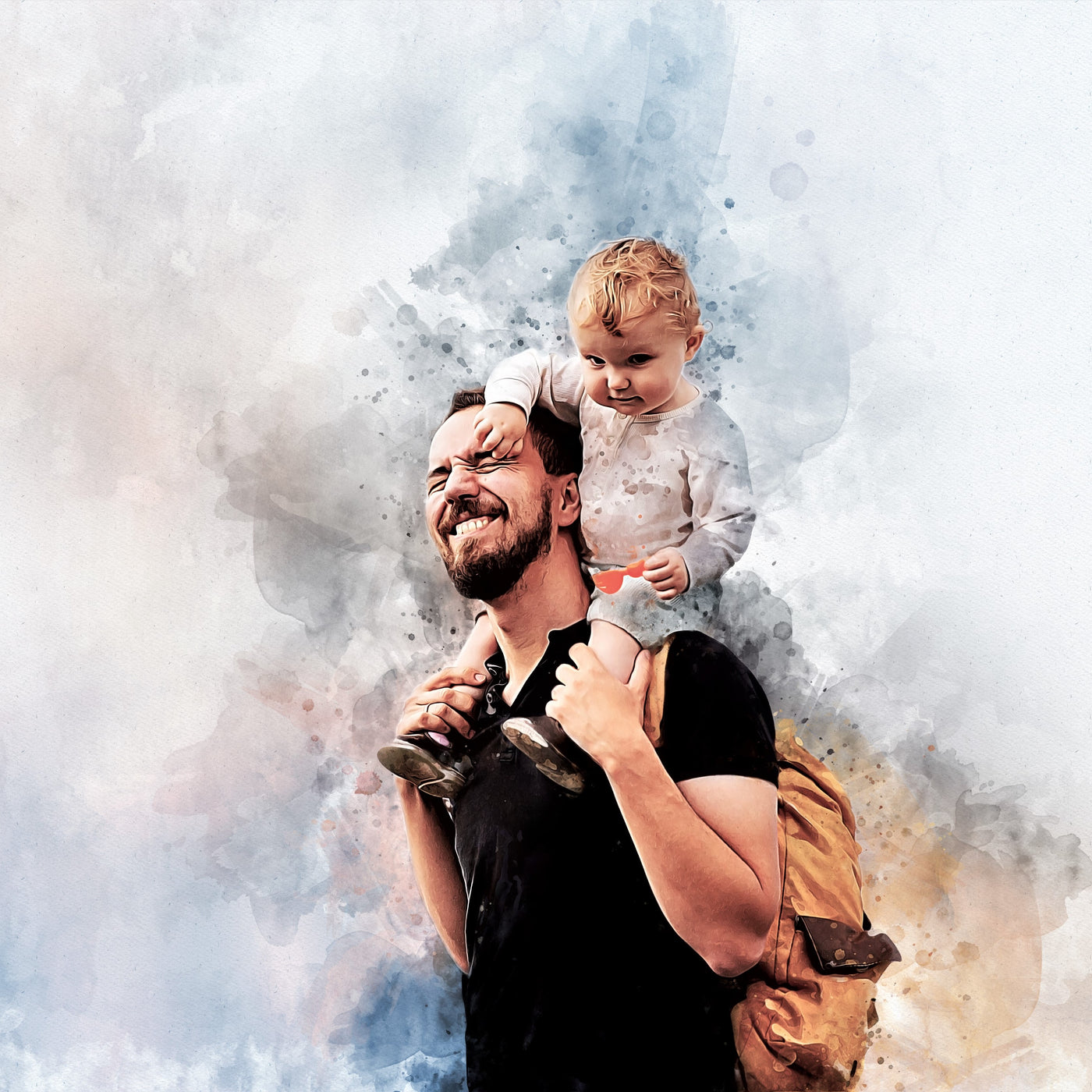 Dad and Baby Portrait Watercolor Art | Personalized Gift for Family with Kids